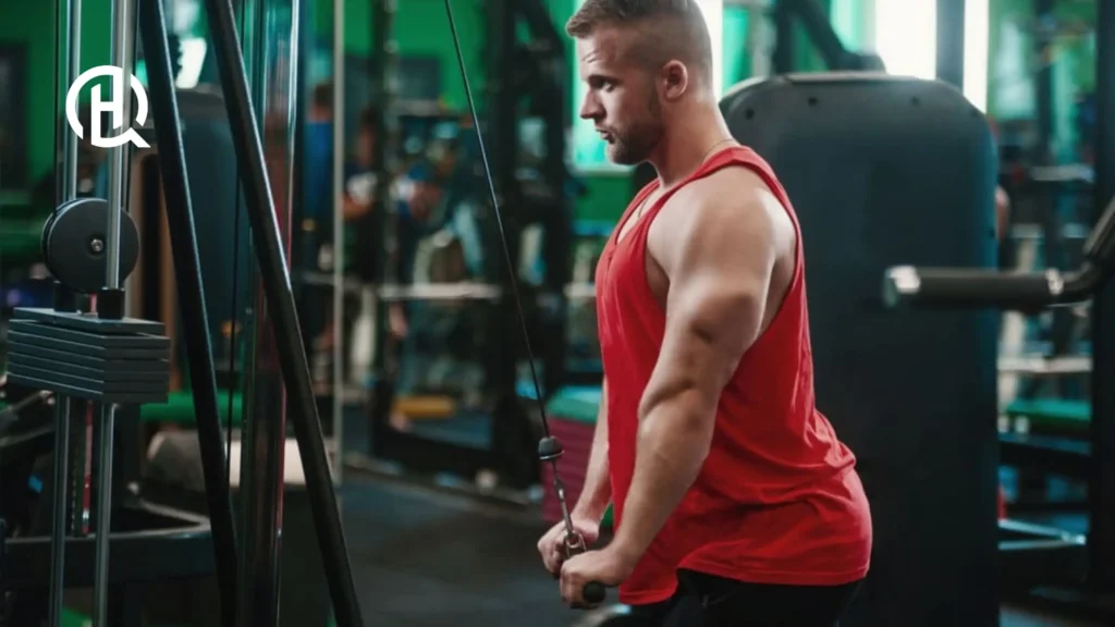 Man in red sando, doing Triceps Pressdown
