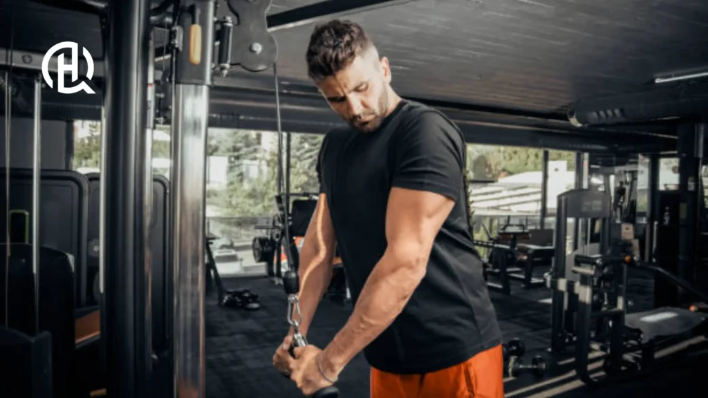 Man in black shirt doing Triceps pressdown
