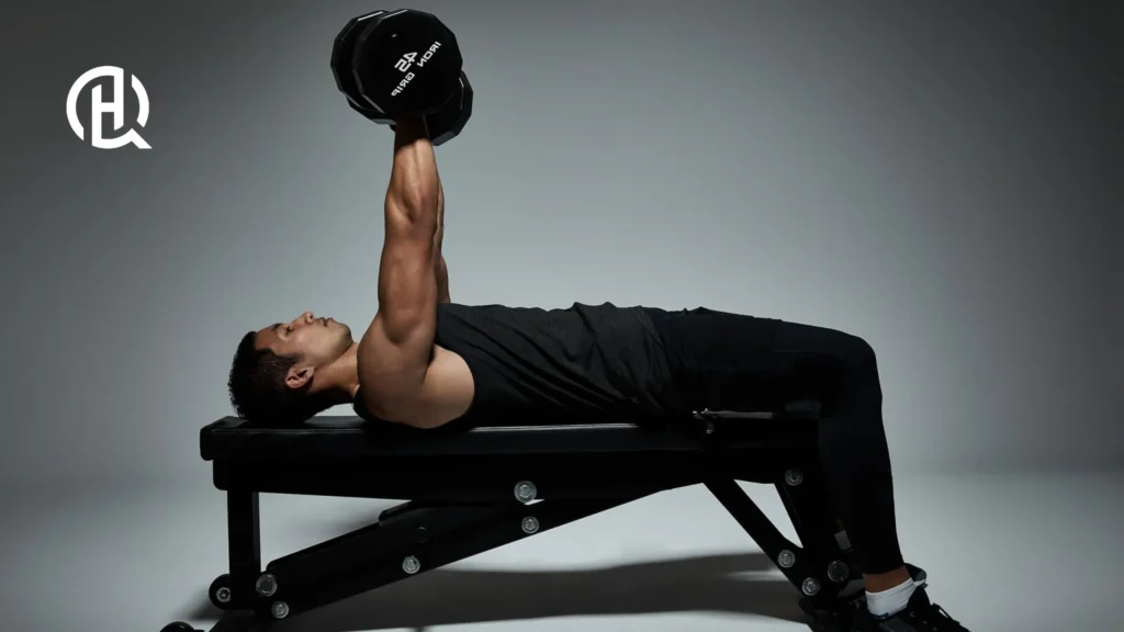 A man in a studio showing how to do the bench press