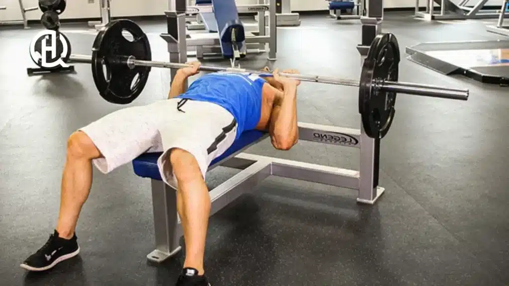 Man training chest and triceps in the gym.