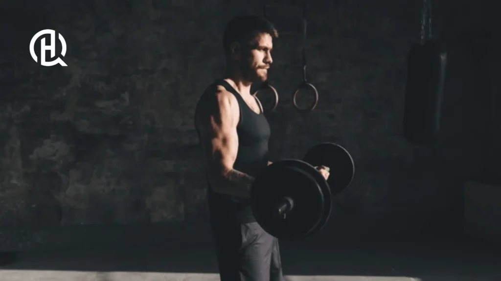 Man in black sando doing bicep exercises in a gym