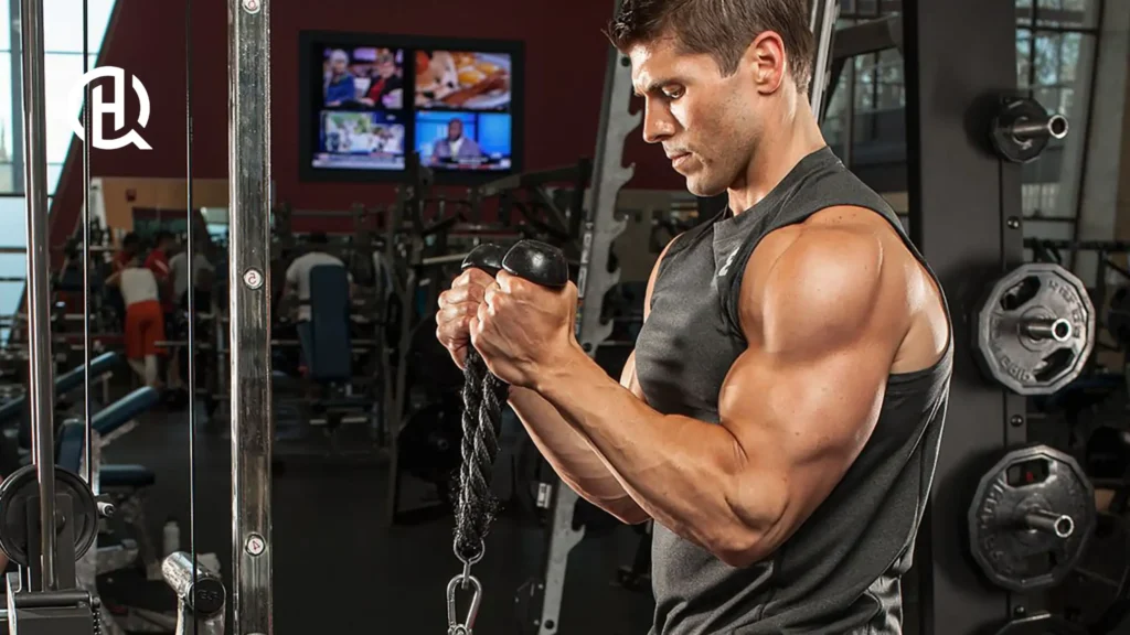 A jacked guy training biceps.