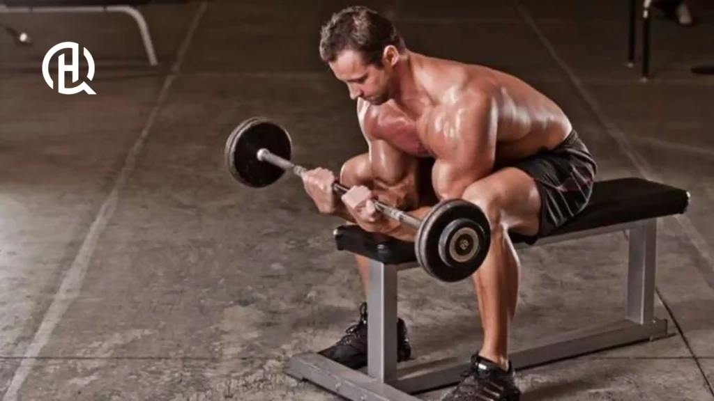 A shirtless guy training forearms.