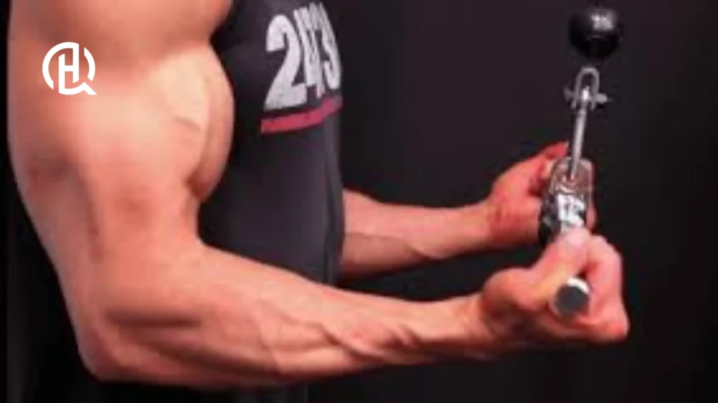 Arm close-up shot of a man doing Reverse Grip Cable Triceps Extension
