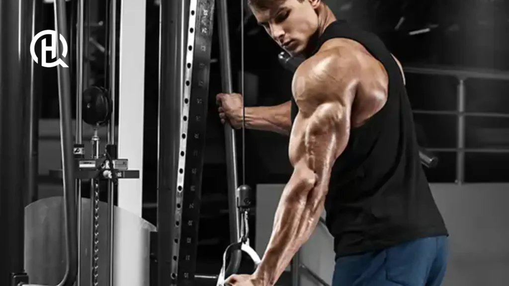 Man doing Single-Arm Reverse Grip Cable Triceps Extension