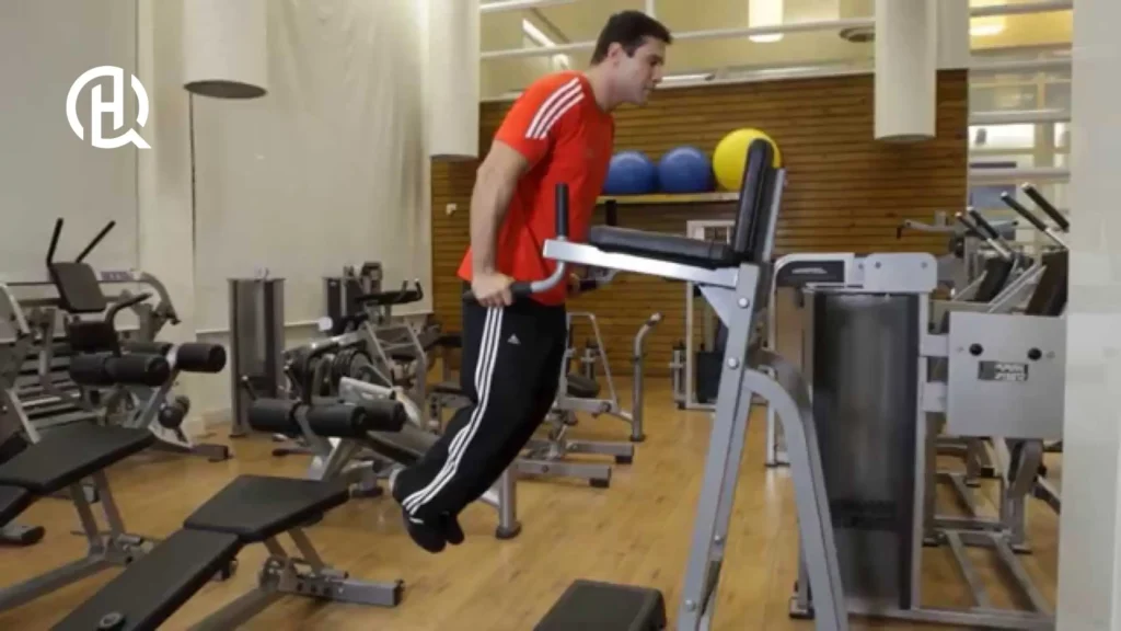 Man doing parallel bar dips on a dibs rack.