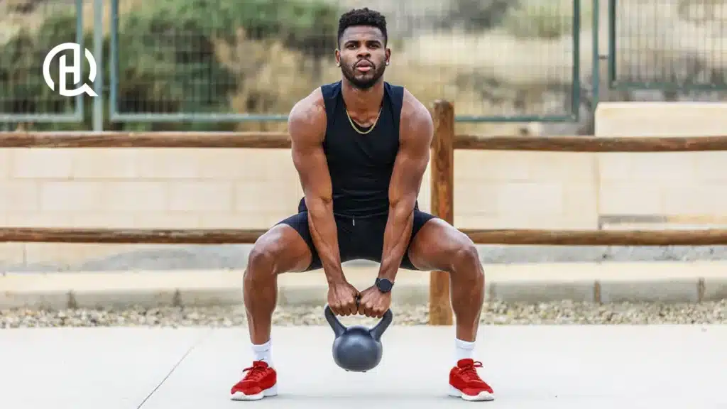 Doing kettlebell swing